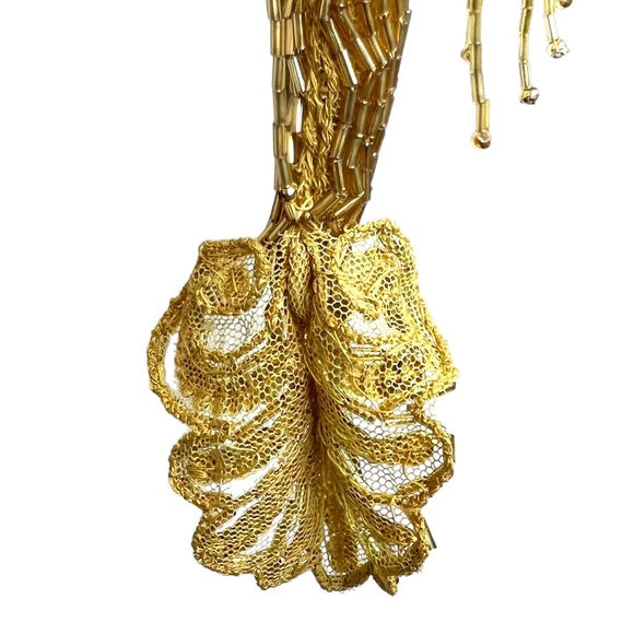 Vintage Heavily Beaded Sequined Lace Gold Tone Frilly Shrug Wrap - Picture 8 of 15